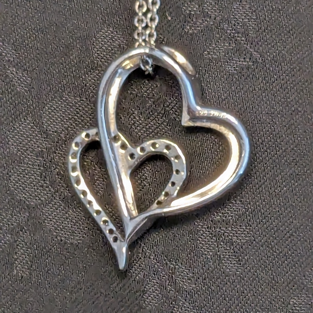 Sterling Silver Diamond Heart Pendant Necklace - Picture 7 of 13
